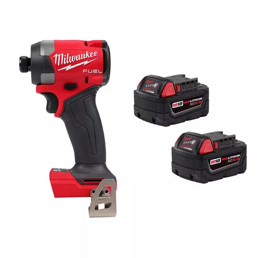 M18 FUEL 18-Volt Lithium Ion Brushless Cordless 1/4 In. Hex Impact Driver with (2) M18 5.0Ah Batteries