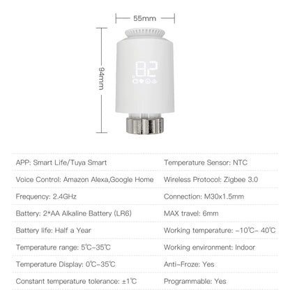 1-6PCS Tuya Zigbee3.0 TRV Radiatoractuator Valve,Smart Programmable Thermostat Temperature Controller，Alexa Google Home